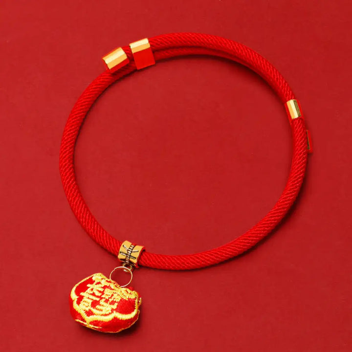 Buddha Stones Red String Plaited Embroidery Tiger Fu Character Protection Adjustable Cats Dogs Pet Collar - Ruyi Lock