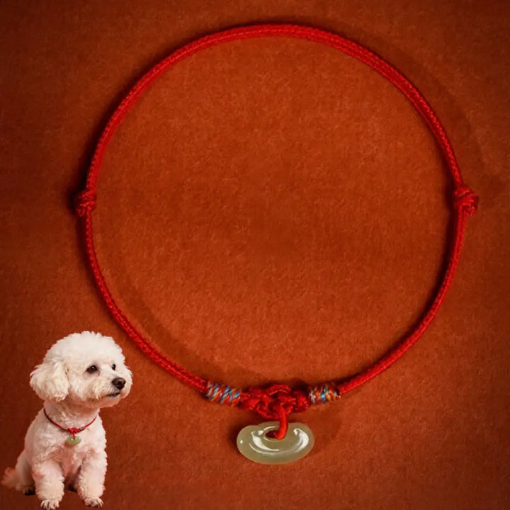 Buddha Stones Red String Plaited Jade Protection Adjustable Cats Dogs Pet Collar - Red / 13-20cm - Pet Collar