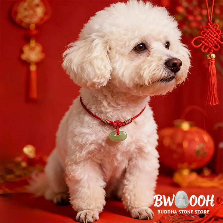 Buddha Stones Red String Plaited Jade Protection Adjustable Cats Dogs Pet Collar - Pet Collar