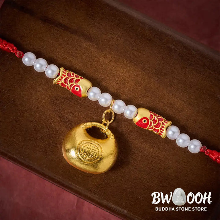 Buddha Stones Red String Plaited Koi Fish Fu Character Fortune Adjustable Cats Dogs Pet Collar - Red String / 15-25cm