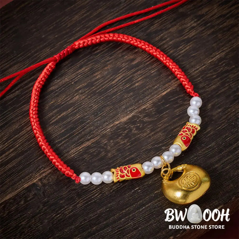 Buddha Stones Red String Plaited Koi Fish Fu Character Fortune Adjustable Cats Dogs Pet Collar - Red String / 15-25cm