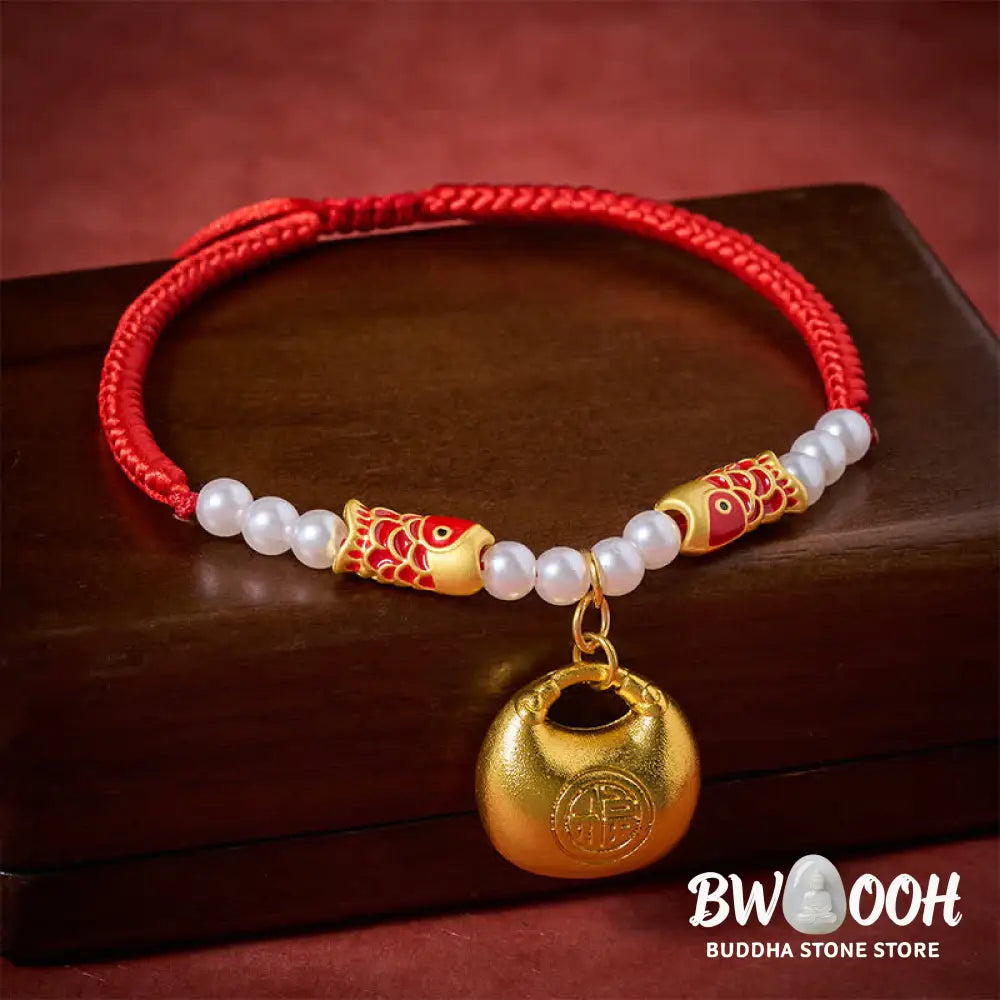 Buddha Stones Red String Plaited Koi Fish Fu Character Fortune Adjustable Cats Dogs Pet Collar - Red String / 15-25cm