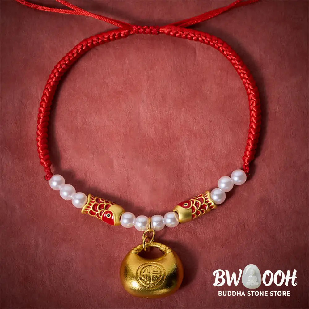 Buddha Stones Red String Plaited Koi Fish Fu Character Fortune Adjustable Cats Dogs Pet Collar - Red String / 15-25cm