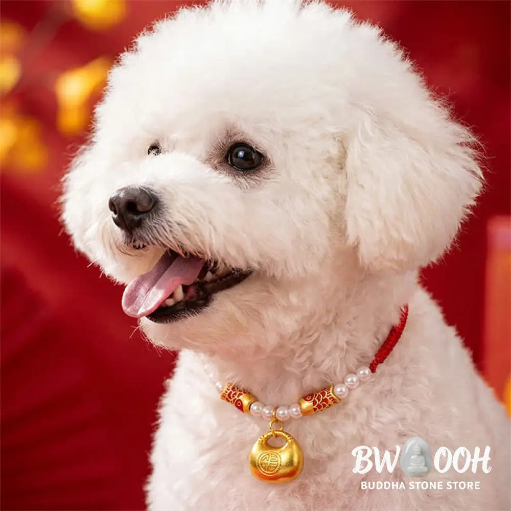 Buddha Stones Red String Plaited Koi Fish Fu Character Fortune Adjustable Cats Dogs Pet Collar - Red String / 15-25cm