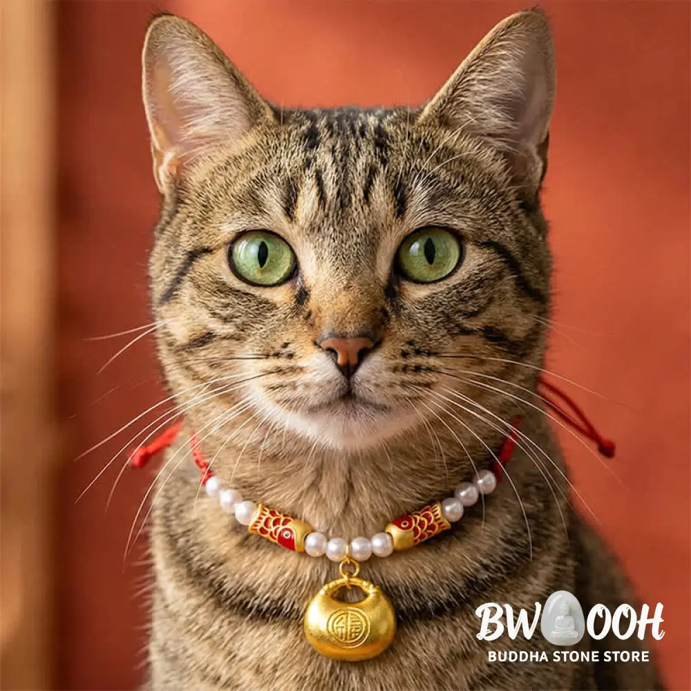 Buddha Stones Red String Plaited Koi Fish Fu Character Fortune Adjustable Cats Dogs Pet Collar - Red String / 15-25cm