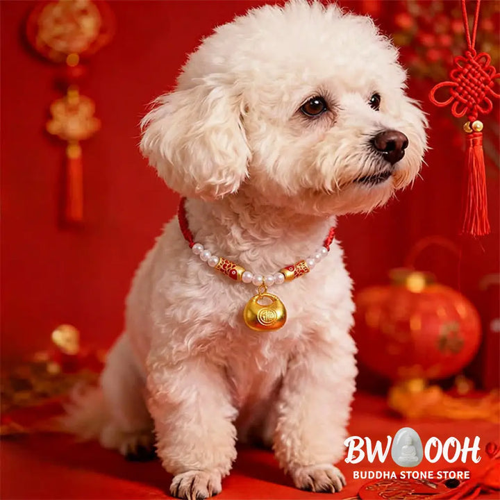 Buddha Stones Red String Plaited Koi Fish Fu Character Fortune Adjustable Cats Dogs Pet Collar - Red String / 15-25cm