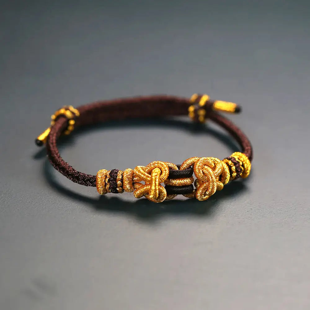 Buddha Stones Red String Saddle Knot Strength Bracelet - BWOOOH - Brown - Bracelet