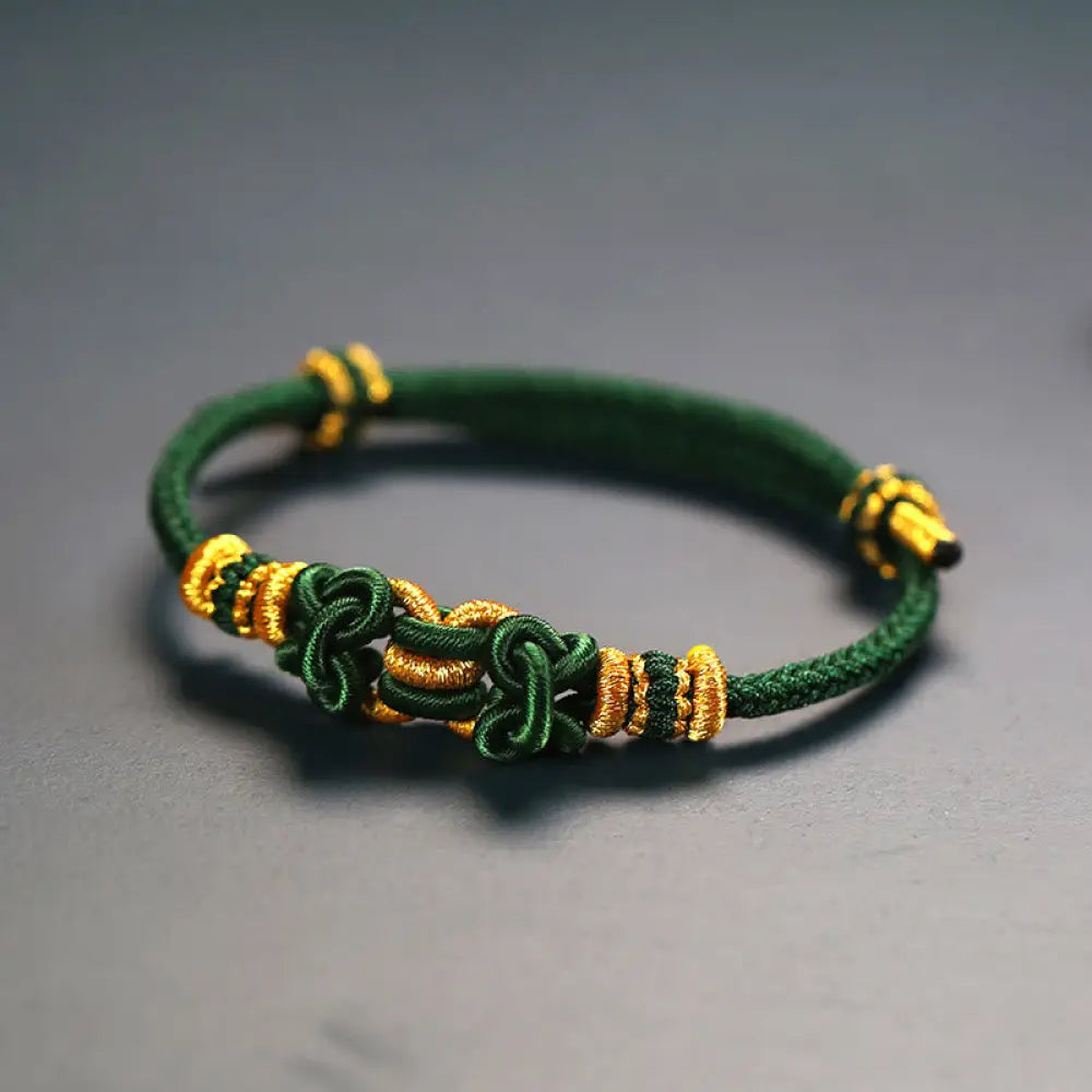 Buddha Stones Red String Saddle Knot Strength Bracelet - BWOOOH - Green - Bracelet