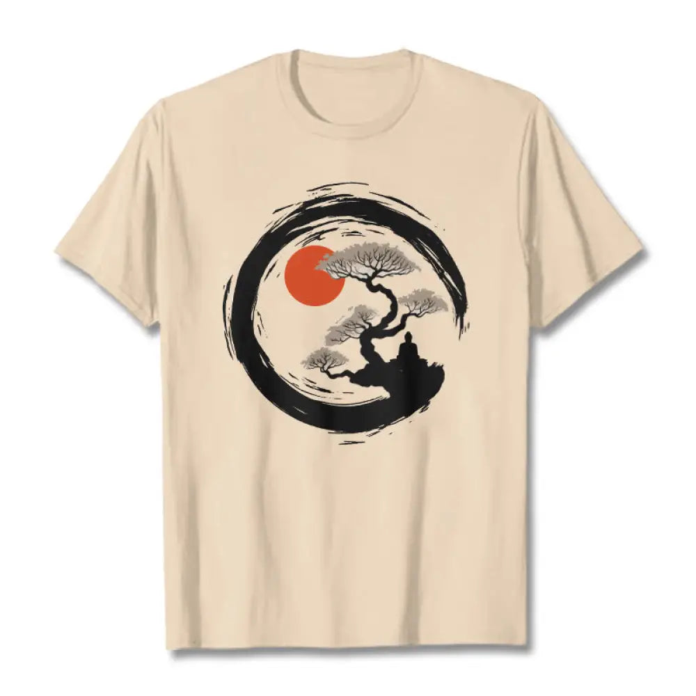 Buddha Stones Red Sun Pine Zen Circle Meditation Buddha Tee T-shirt - Bisque / S - T-Shirts