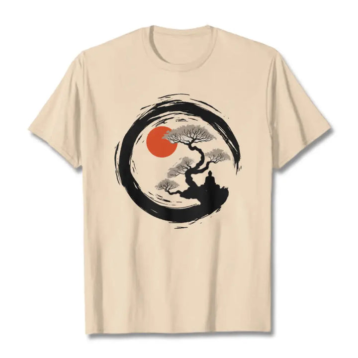 Buddha Stones Red Sun Pine Zen Circle Meditation Buddha Tee T-shirt - Bisque / S - T-Shirts