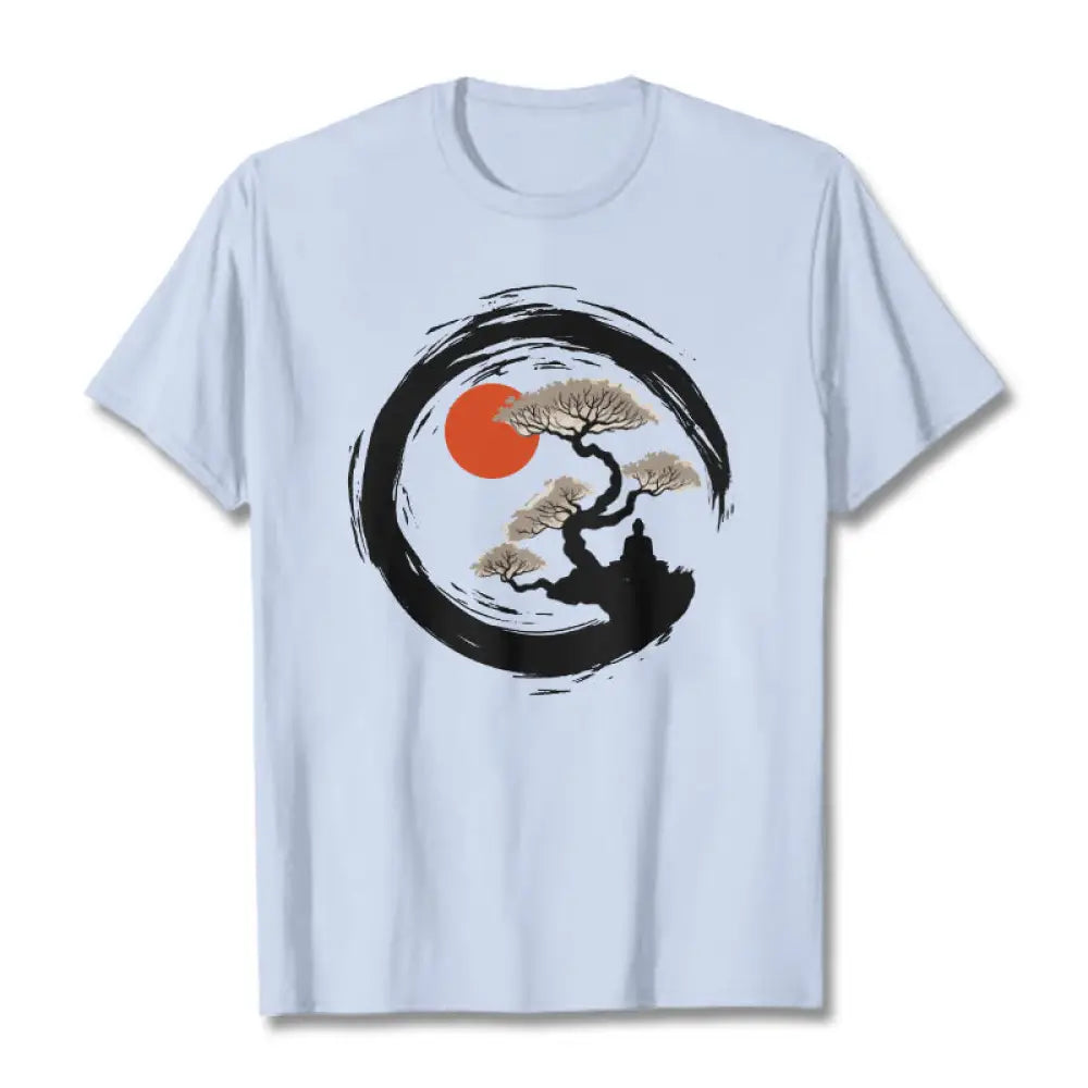 Buddha Stones Red Sun Pine Zen Circle Meditation Buddha Tee T-shirt - LightCyan / S - T-Shirts