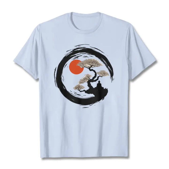 Buddha Stones Red Sun Pine Zen Circle Meditation Buddha Tee T-shirt - LightCyan / S - T-Shirts