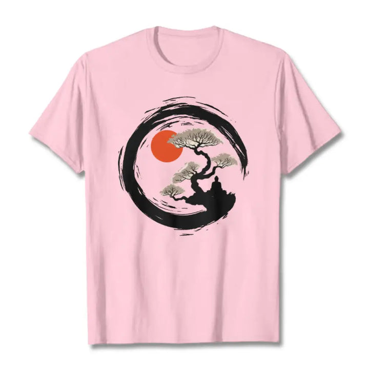 Buddha Stones Red Sun Pine Zen Circle Meditation Buddha Tee T-shirt - LightPink / S - T-Shirts
