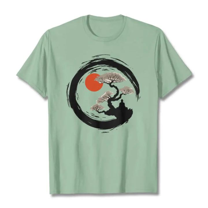 Buddha Stones Red Sun Pine Zen Circle Meditation Buddha Tee T-shirt - PaleGreen / S - T-Shirts