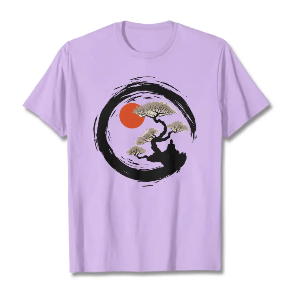 Buddha Stones Red Sun Pine Zen Circle Meditation Buddha Tee T-shirt - Plum / S - T-Shirts