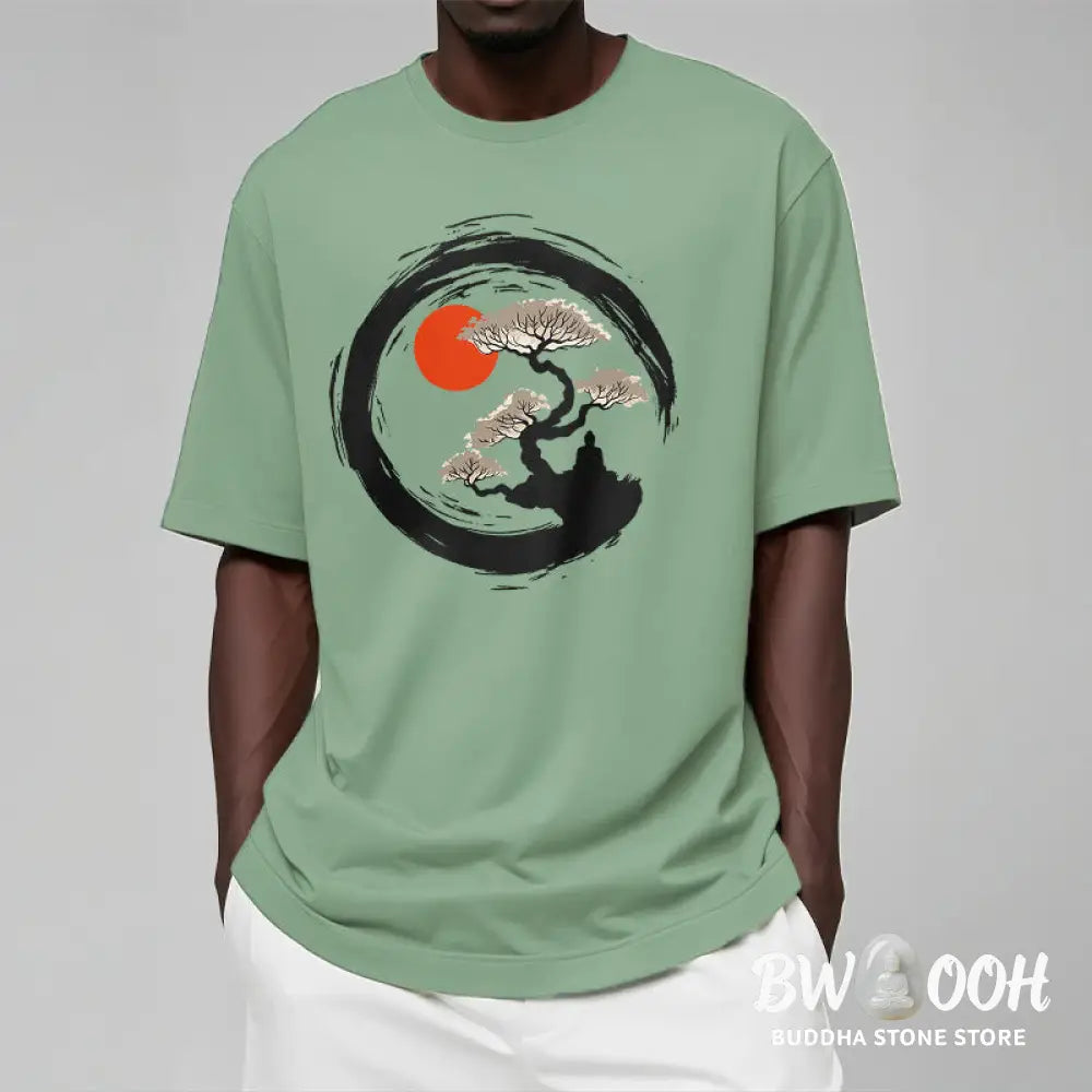 Buddha Stones Red Sun Pine Zen Circle Meditation Buddha Tee T-shirt - T-Shirts