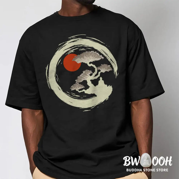 Buddha Stones Red Sun Pine Zen Circle Meditation Buddha Tee T-shirt - T-Shirts