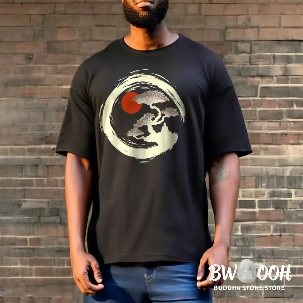 Buddha Stones Red Sun Pine Zen Circle Meditation Buddha Tee T-shirt - T-Shirts