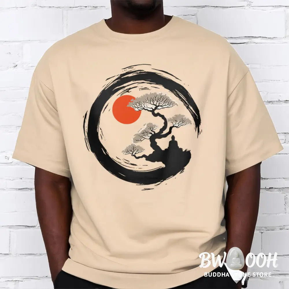 Buddha Stones Red Sun Pine Zen Circle Meditation Buddha Tee T-shirt - T-Shirts
