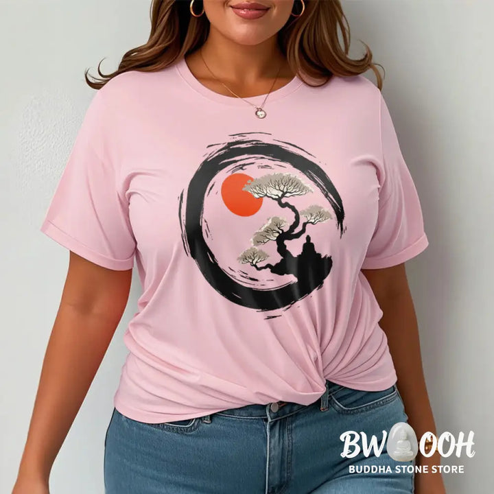 Buddha Stones Red Sun Pine Zen Circle Meditation Buddha Tee T-shirt - T-Shirts