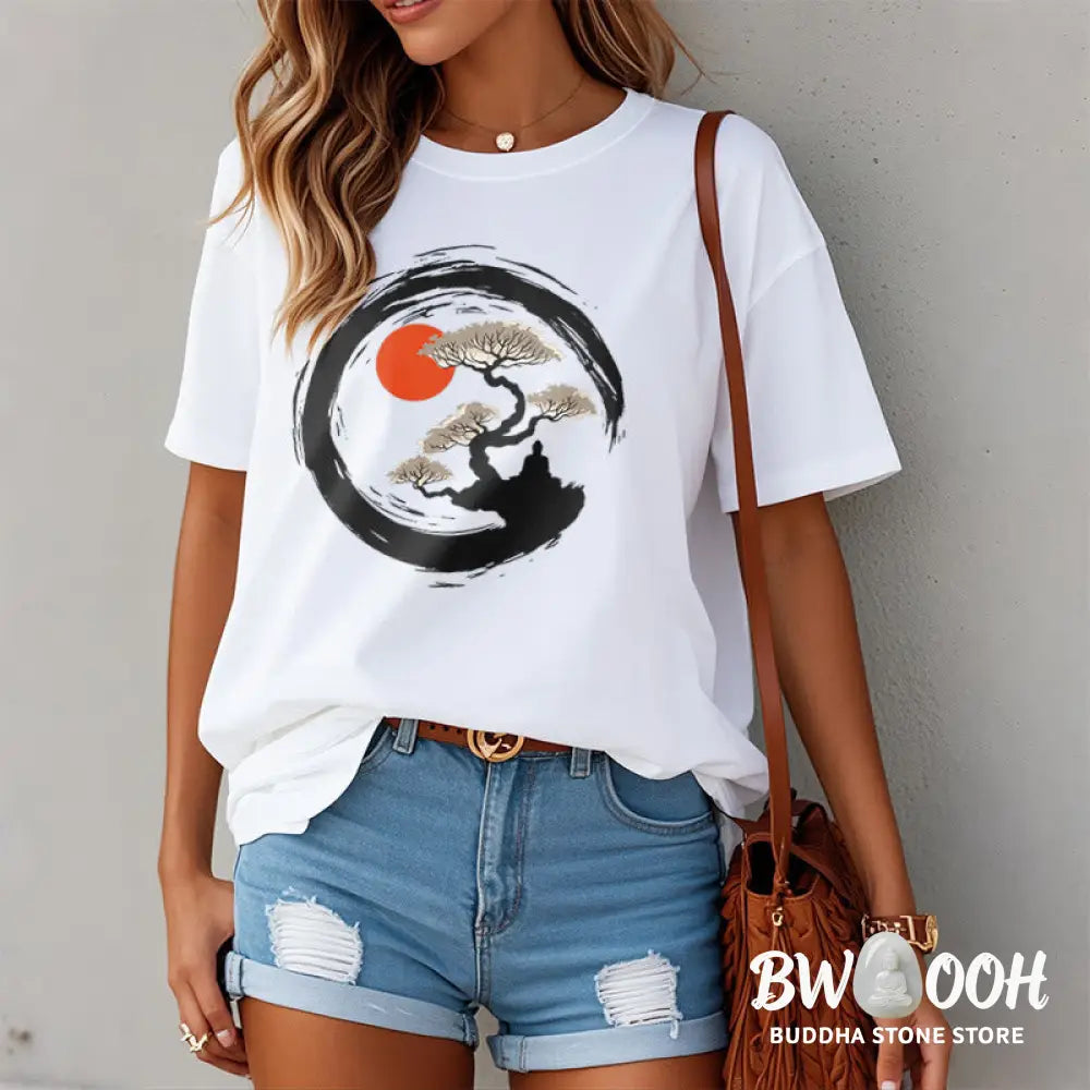 Buddha Stones Red Sun Pine Zen Circle Meditation Buddha Tee T-shirt - T-Shirts