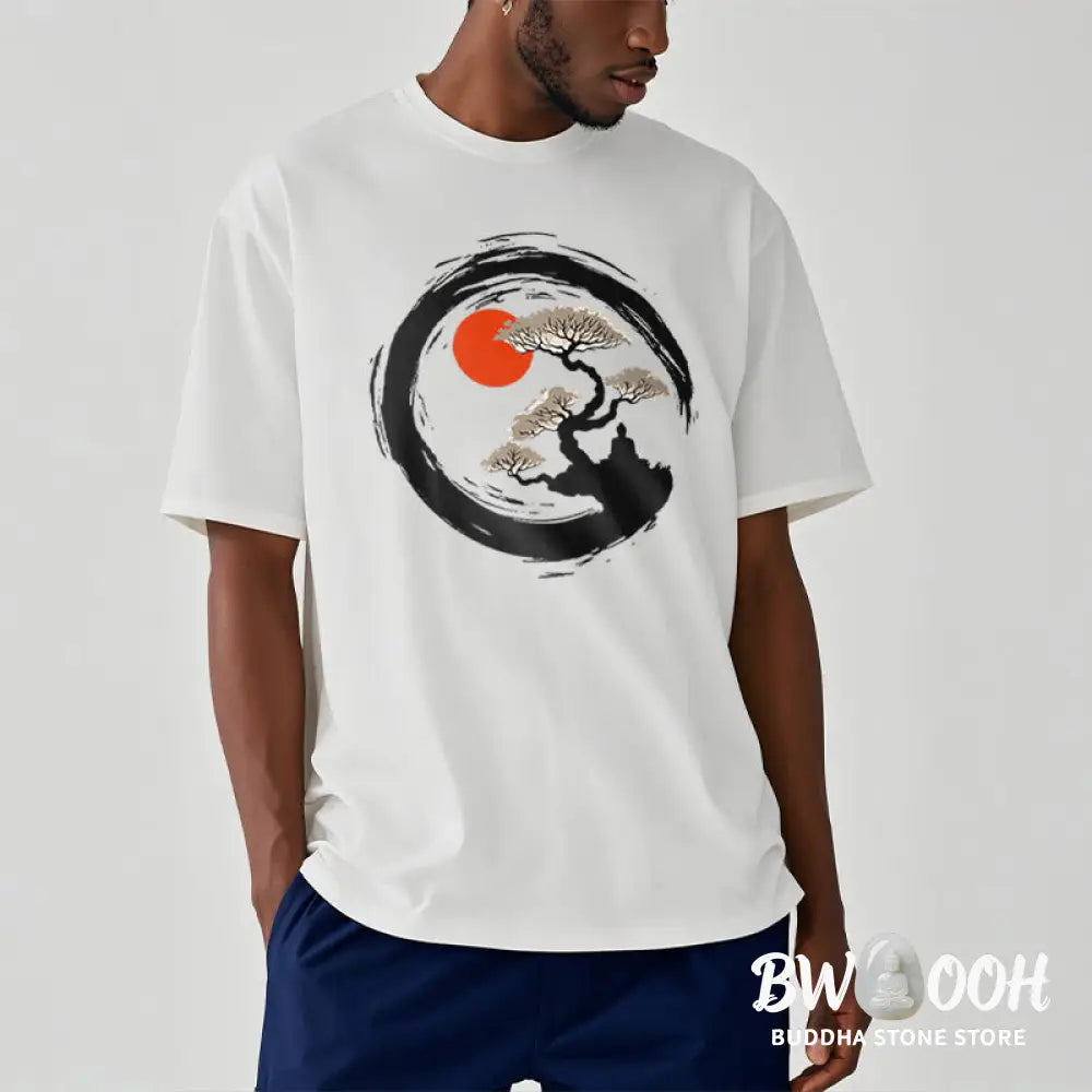 Buddha Stones Red Sun Pine Zen Circle Meditation Buddha Tee T-shirt - T-Shirts