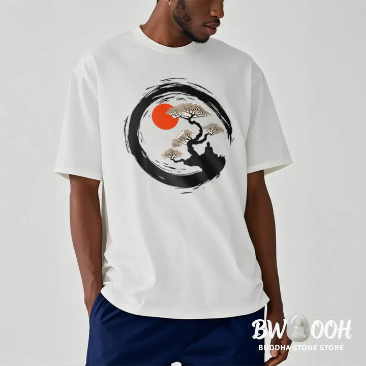 Buddha Stones Red Sun Pine Zen Circle Meditation Buddha Tee T-shirt - T-Shirts
