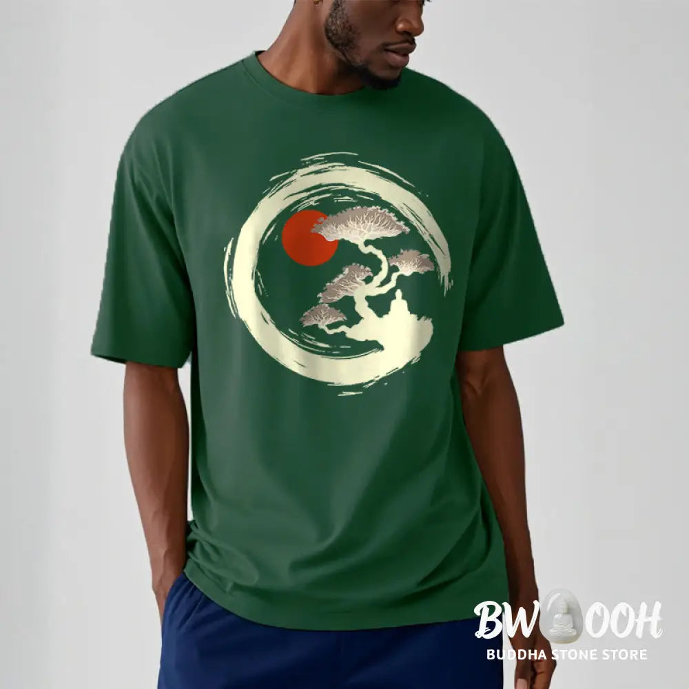 Buddha Stones Red Sun Pine Zen Circle Meditation Buddha Tee T-shirt - T-Shirts