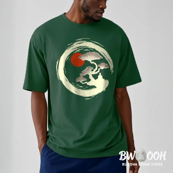 Buddha Stones Red Sun Pine Zen Circle Meditation Buddha Tee T-shirt - T-Shirts