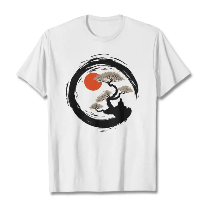 Buddha Stones Red Sun Pine Zen Circle Meditation Buddha Tee T-shirt - White / S - T-Shirts