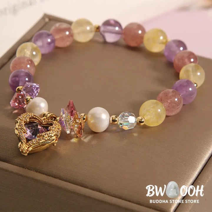 Buddha Stones Red Tiger Eye Citrine Amethyst Heart Calm Bracelet - BWOOOH - Bracelet