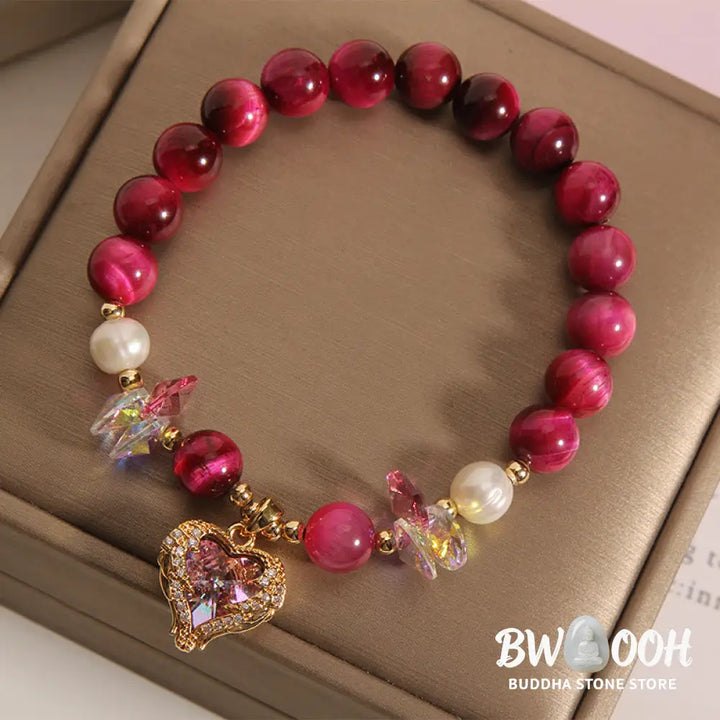 Buddha Stones Red Tiger Eye Citrine Amethyst Heart Calm Bracelet - BWOOOH - Bracelet