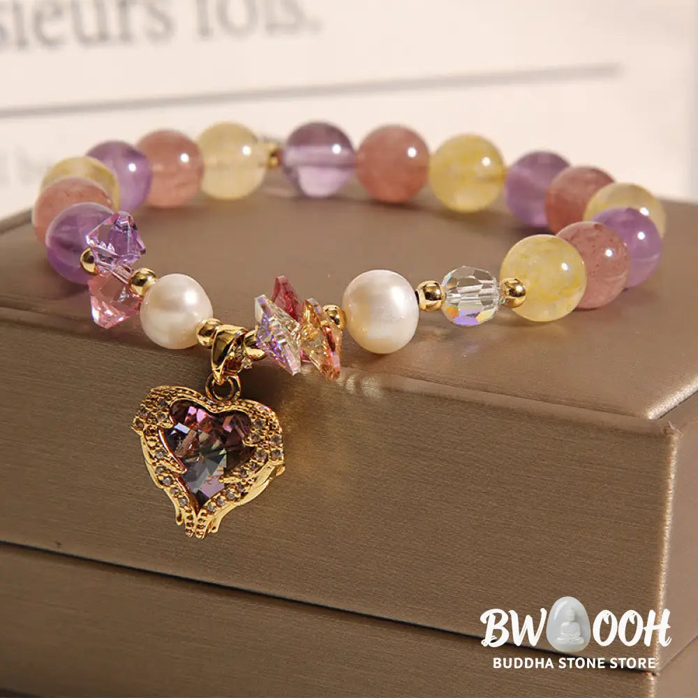 Buddha Stones Red Tiger Eye Citrine Amethyst Heart Calm Bracelet - BWOOOH - Bracelet