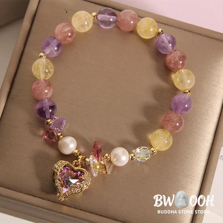 Buddha Stones Red Tiger Eye Citrine Amethyst Heart Calm Bracelet - BWOOOH - Bracelet