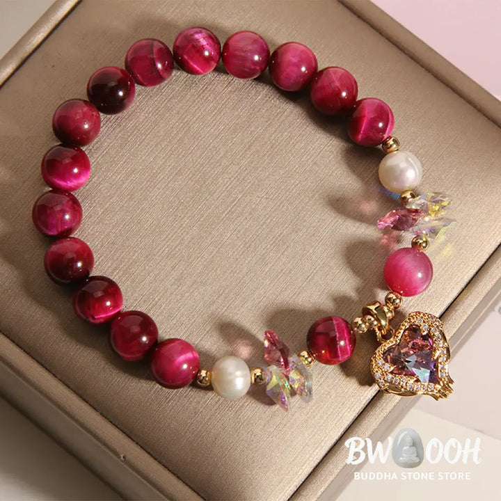 Buddha Stones Red Tiger Eye Citrine Amethyst Heart Calm Bracelet - BWOOOH - Bracelet