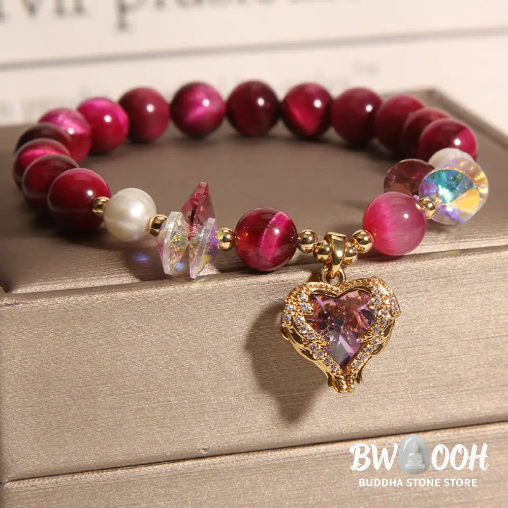 Buddha Stones Red Tiger Eye Citrine Amethyst Heart Calm Bracelet - BWOOOH - Bracelet