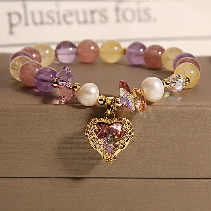 Buddha Stones Red Tiger Eye Citrine Amethyst Heart Calm Bracelet - BWOOOH - Citrine Amethyst Pearl(Wrist Circumference: