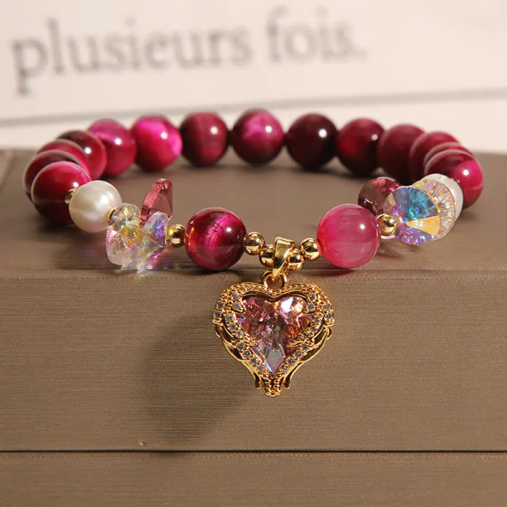 BWOOOH Red Tiger Eye Citrine Amethyst Heart Calm Bracelet - BWOOOH - Red Tiger Eye Pearl(Wrist Circumference: