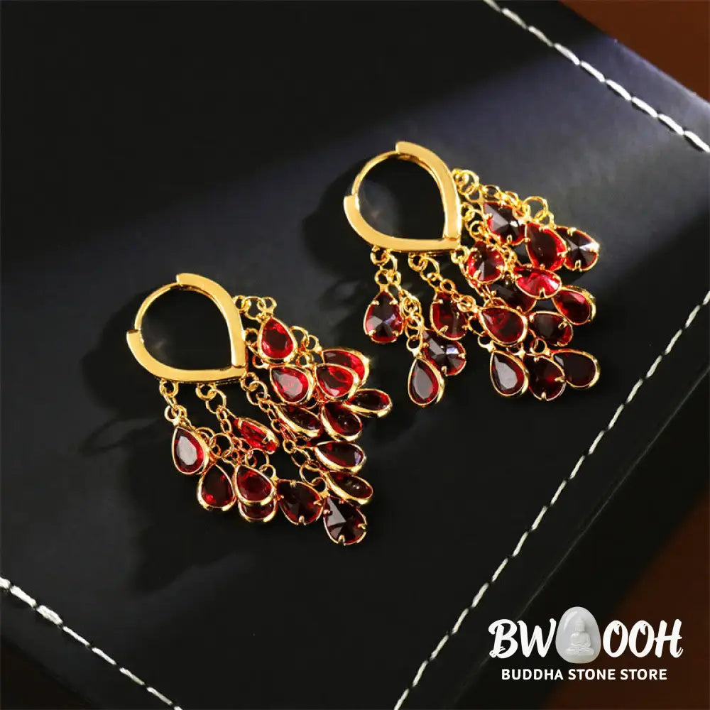 Buddha Stones Red Water Droplet Tassel Healing Copper Hoop Earrings - Water Droplet(Copper Posts) - Earrings
