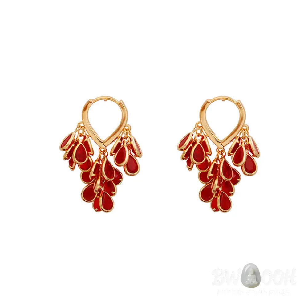 Buddha Stones Red Water Droplet Tassel Healing Copper Hoop Earrings - Water Droplet(Copper Posts) - Earrings