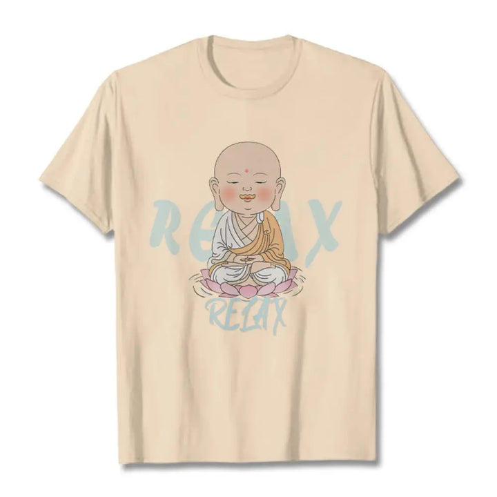 Buddha Stones RELAX Buddha Tee T-shirt - Bisque / RELAX Background / S - T-Shirts