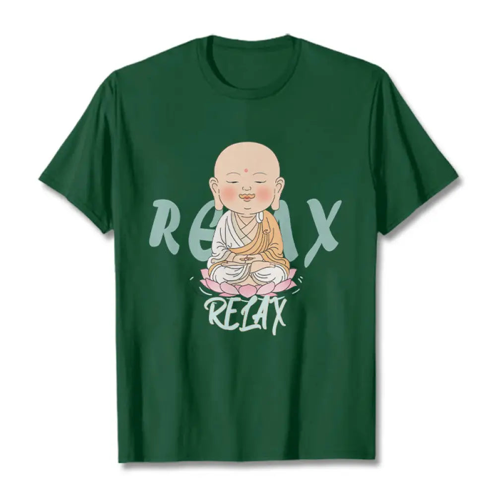 Buddha Stones RELAX Buddha Tee T-shirt - ForestGreen / RELAX Background / S - T-Shirts