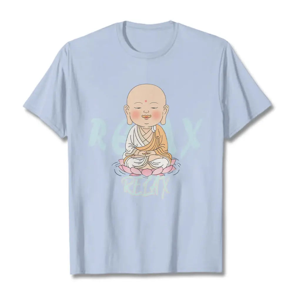 Buddha Stones RELAX Buddha Tee T-shirt - LightCyan / RELAX Background / S - T-Shirts