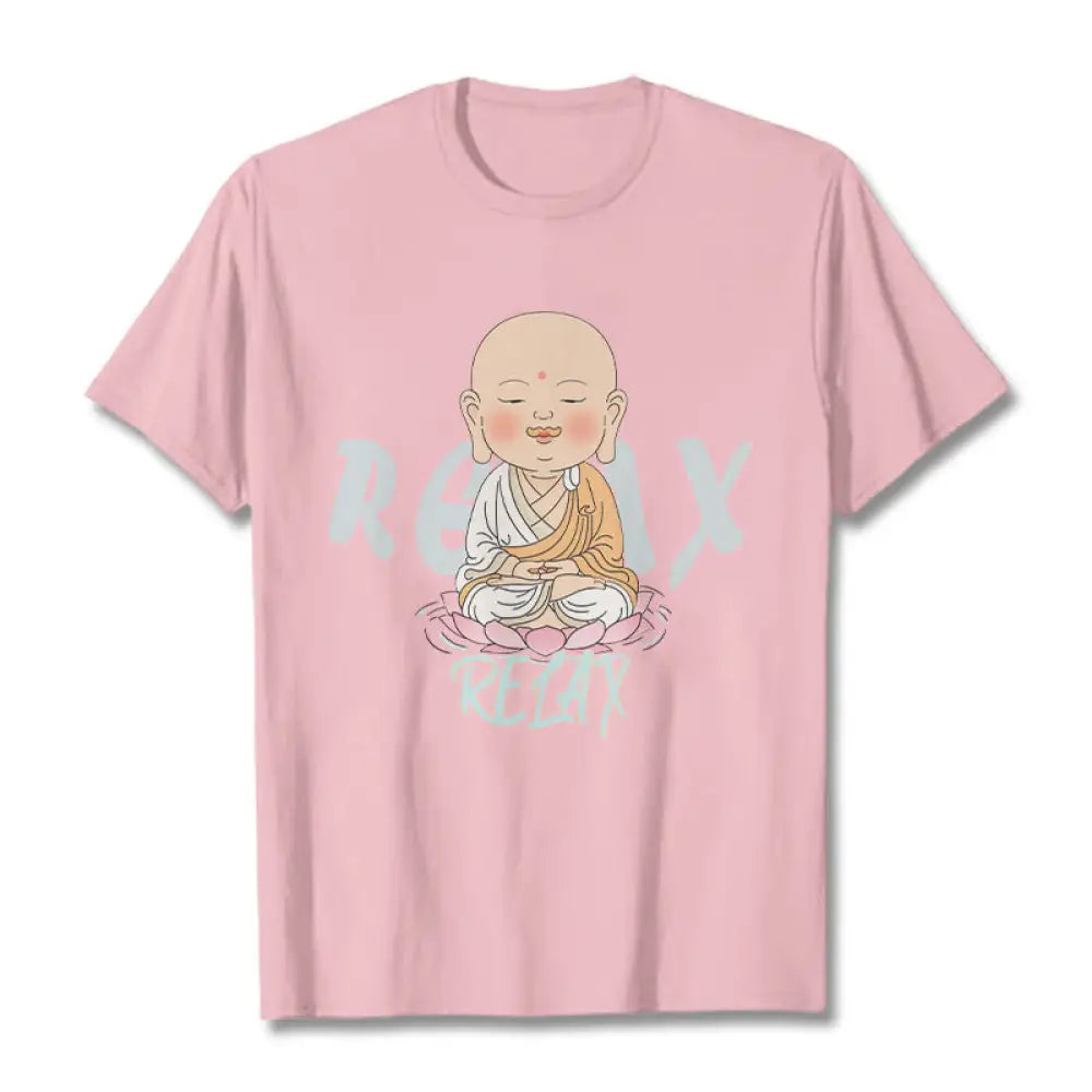 Buddha Stones RELAX Buddha Tee T-shirt - LightPink / RELAX Background / S - T-Shirts