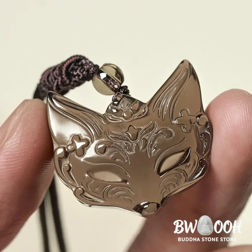 Buddha Stones Relief Fox Design Silver Sheen Obsidian Ice Obsidian Protection Necklace Pendant - BWOOOH - Necklaces &amp;