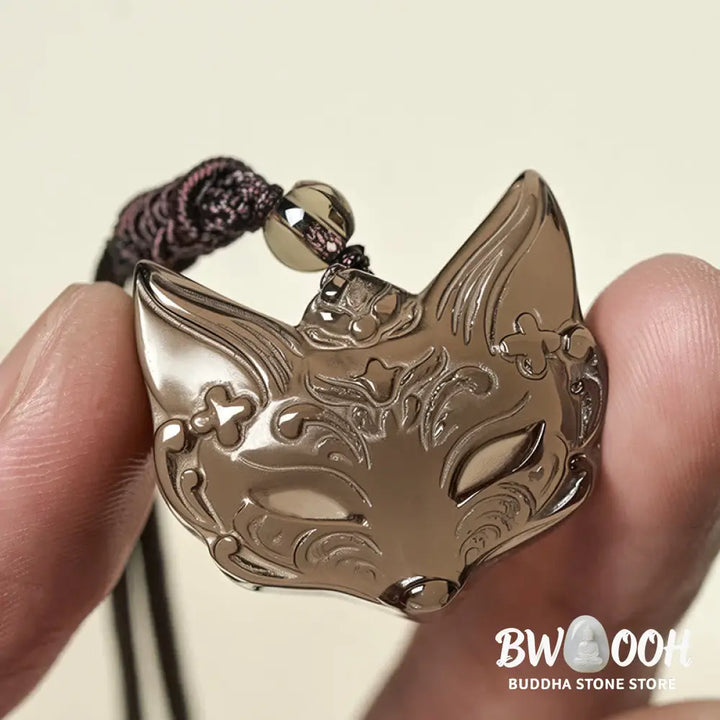 Buddha Stones Relief Fox Design Silver Sheen Obsidian Ice Obsidian Protection Necklace Pendant - BWOOOH - Necklaces &amp;