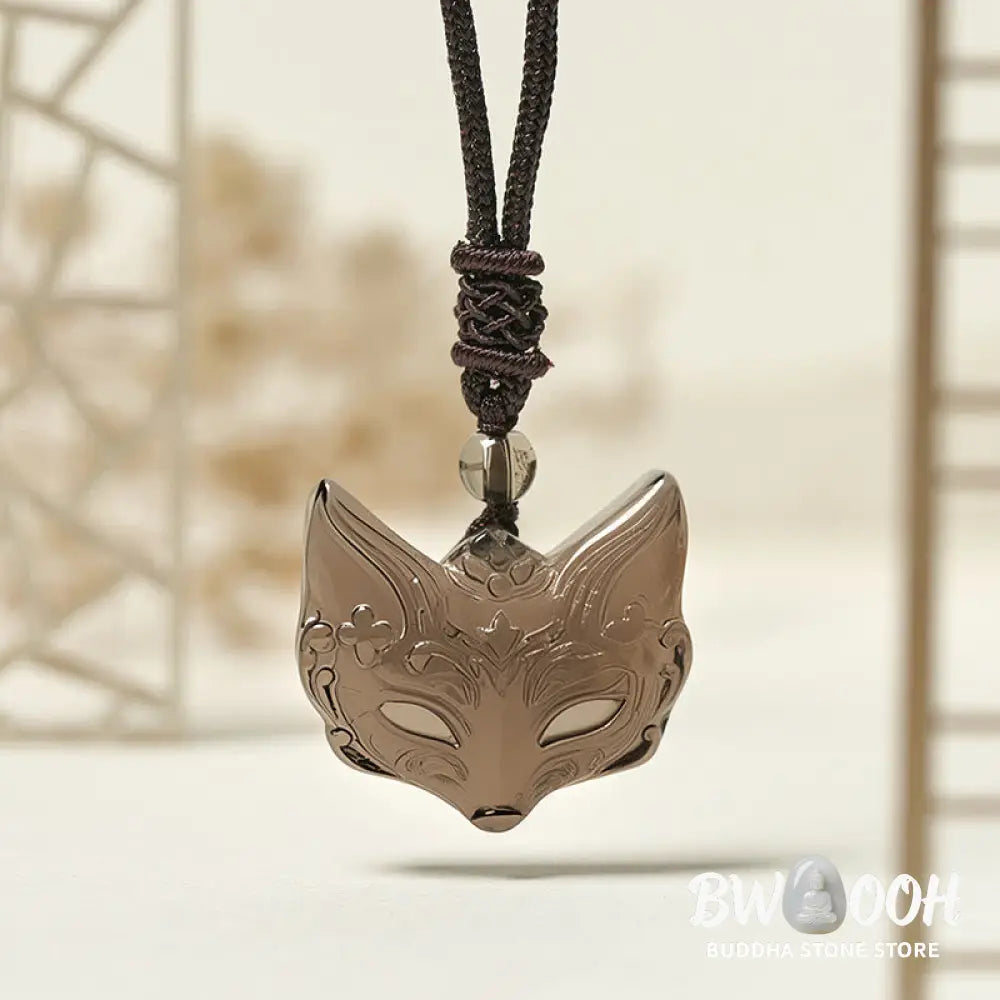 Buddha Stones Relief Fox Design Silver Sheen Obsidian Ice Obsidian Protection Necklace Pendant - BWOOOH - Necklaces &amp;
