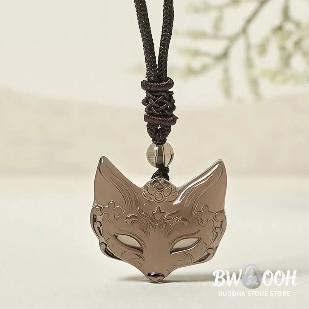 Buddha Stones Relief Fox Design Silver Sheen Obsidian Ice Obsidian Protection Necklace Pendant - BWOOOH - Necklaces &amp;