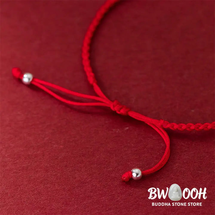 Buddha Stones Retro 925 Sterling Silver Four Leaf Clover Pearl Luck Red String Bracelet - 925 Sterling Silver(Wrist