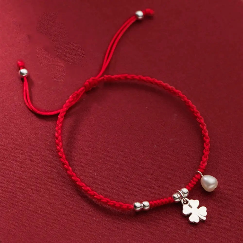 BWOOOH Retro 925 Sterling Silver Four Leaf Clover Pearl L